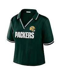 Wear by Erin Andrews Women's Green Bay Packers Cropped Jersey Polo Shirt