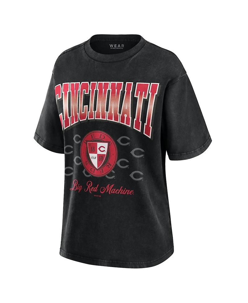 Wear by Erin Andrews Women's Black Cincinnati Reds Oversized Boyfriend T-Shirt