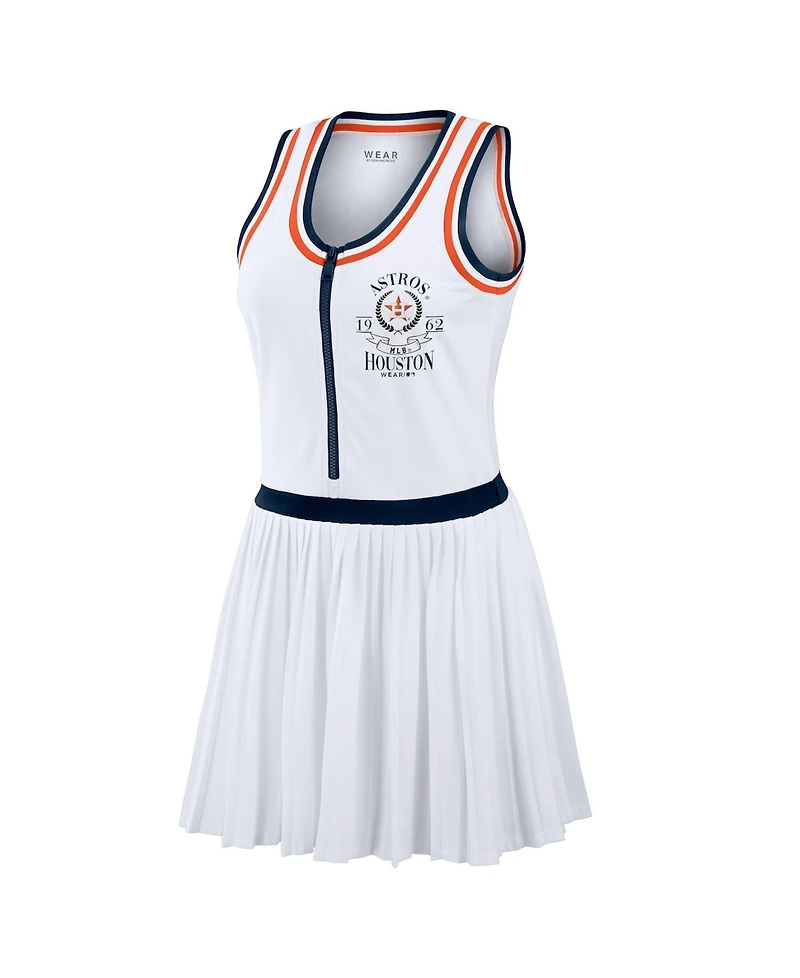 Wear by Erin Andrews Women's White Houston Astros Zip-Front Pleated Tri-Blend Scoop Neck Tank Dress