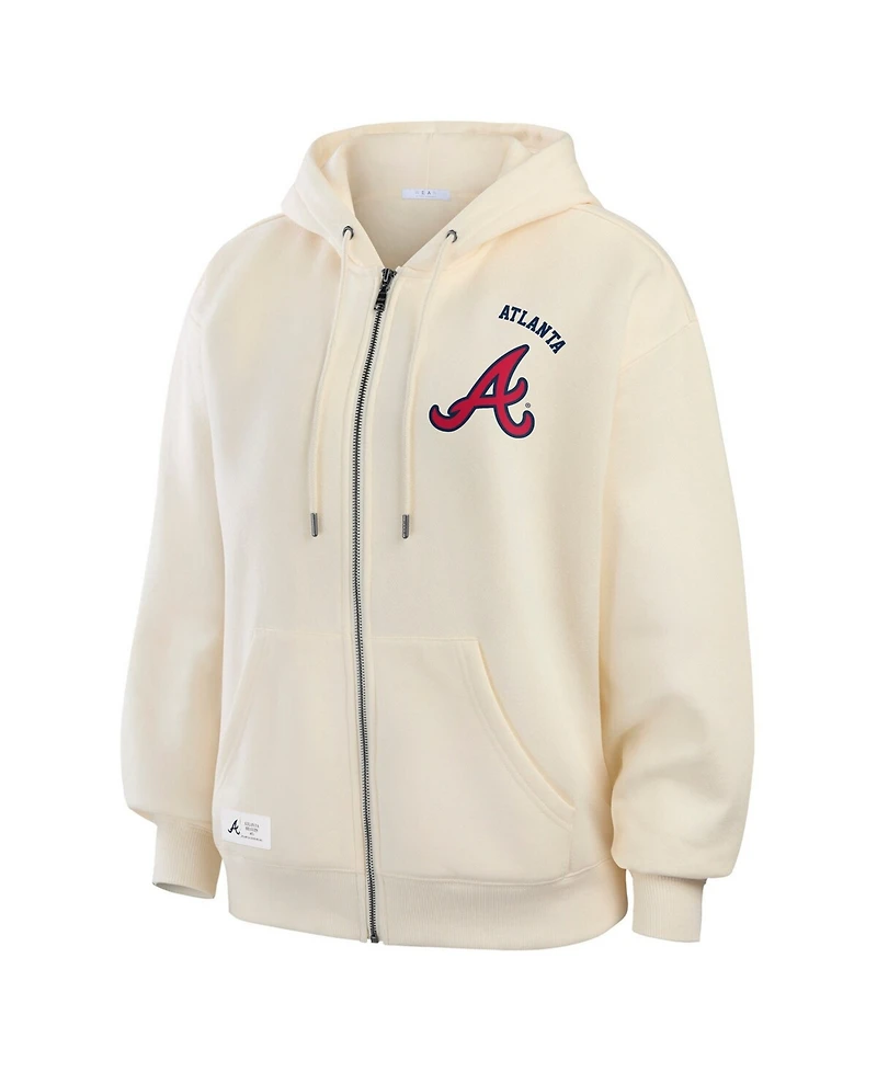 Wear by Erin Andrews Women's Cream Atlanta Braves Full-Zip Hoodie