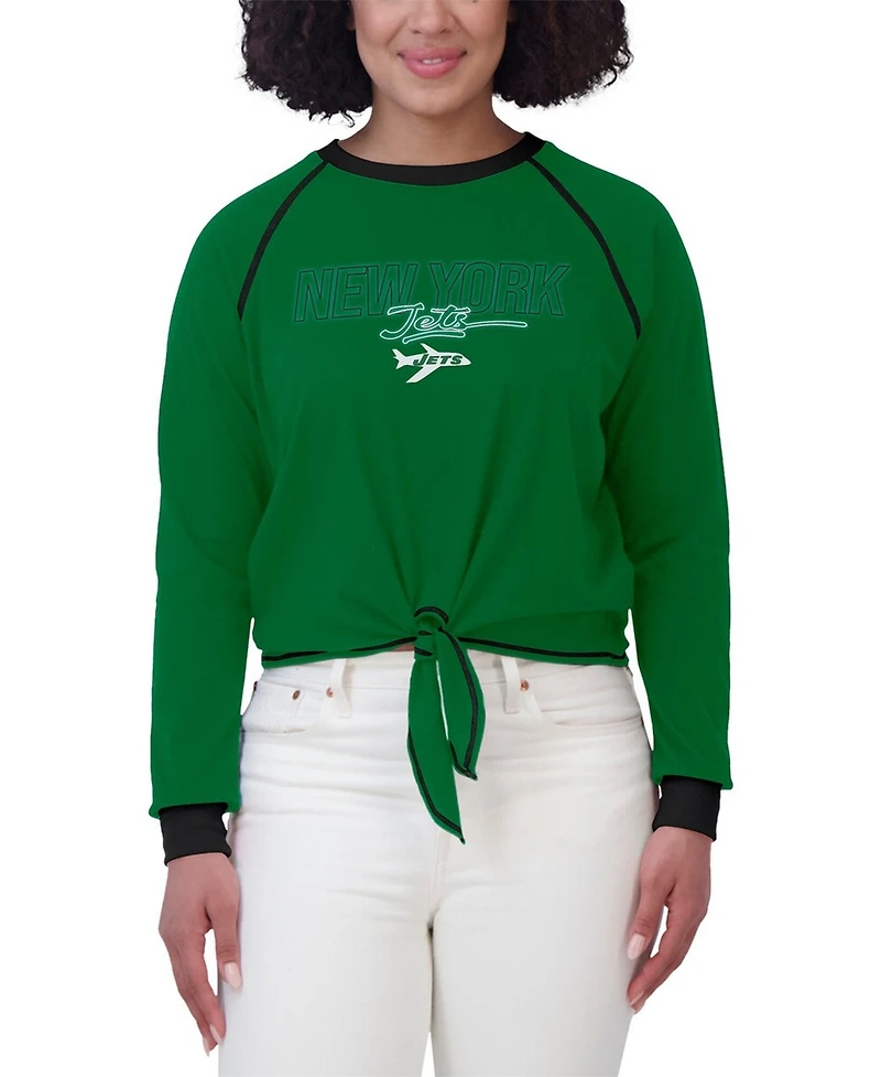 Wear by Erin Andrews Women's Green New York Jets Tie-Front Long Sleeve T-Shirt