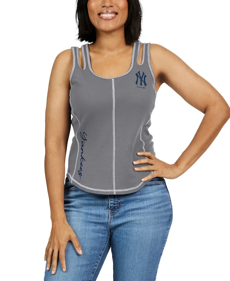 Wear by Erin Andrews Women's Gray New York Yankees Contrast Stitch Tank Top