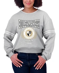 Wear by Erin Andrews Women's Heather Gray Purdue Boilermakers Classic Stripe Pullover Sweater