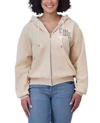 Wear by Erin Andrews Women's Cream Chicago Bulls Plus Tonal Felt Patch Full-Zip Hoodie