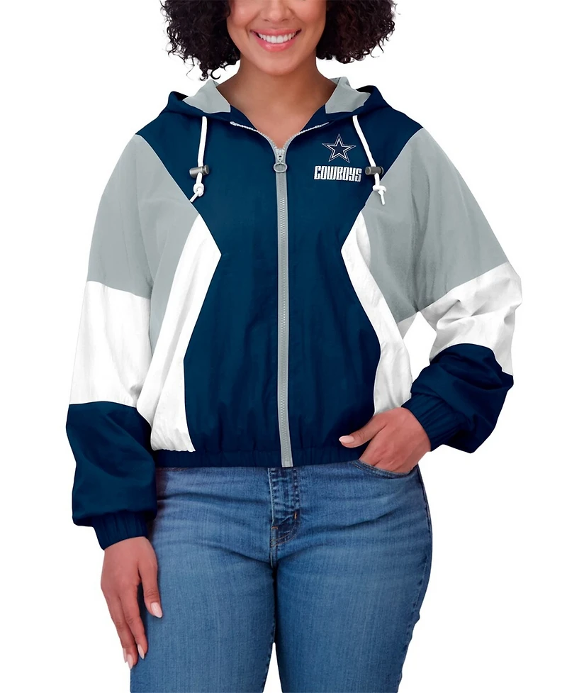 Wear by Erin Andrews Women's Navy Dallas Cowboys Color Block Full-Zip Windbreaker Jacket