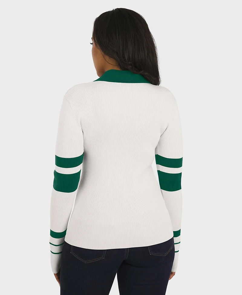 Wear by Erin Andrews Women's White New York Jets Ribbed Henley Polo Sweater