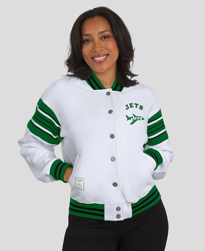Wear by Erin Andrews Women's White New York Jets Full-Snap Fleece Sweatshirt Jacket