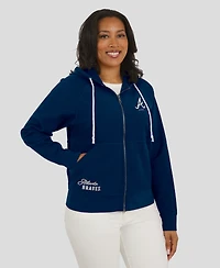 Wear by Erin Andrews Women's Navy Atlanta Braves Vintage Full-Zip Raglan Hoodie
