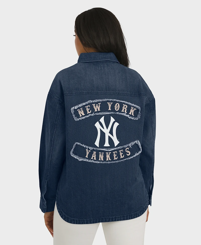 Wear by Erin Andrews Women's Denim New York Yankees Washed Oversized Full-Snap Shacket