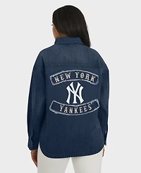 Wear by Erin Andrews Women's Denim New York Yankees Washed Oversized Full-Snap Shacket