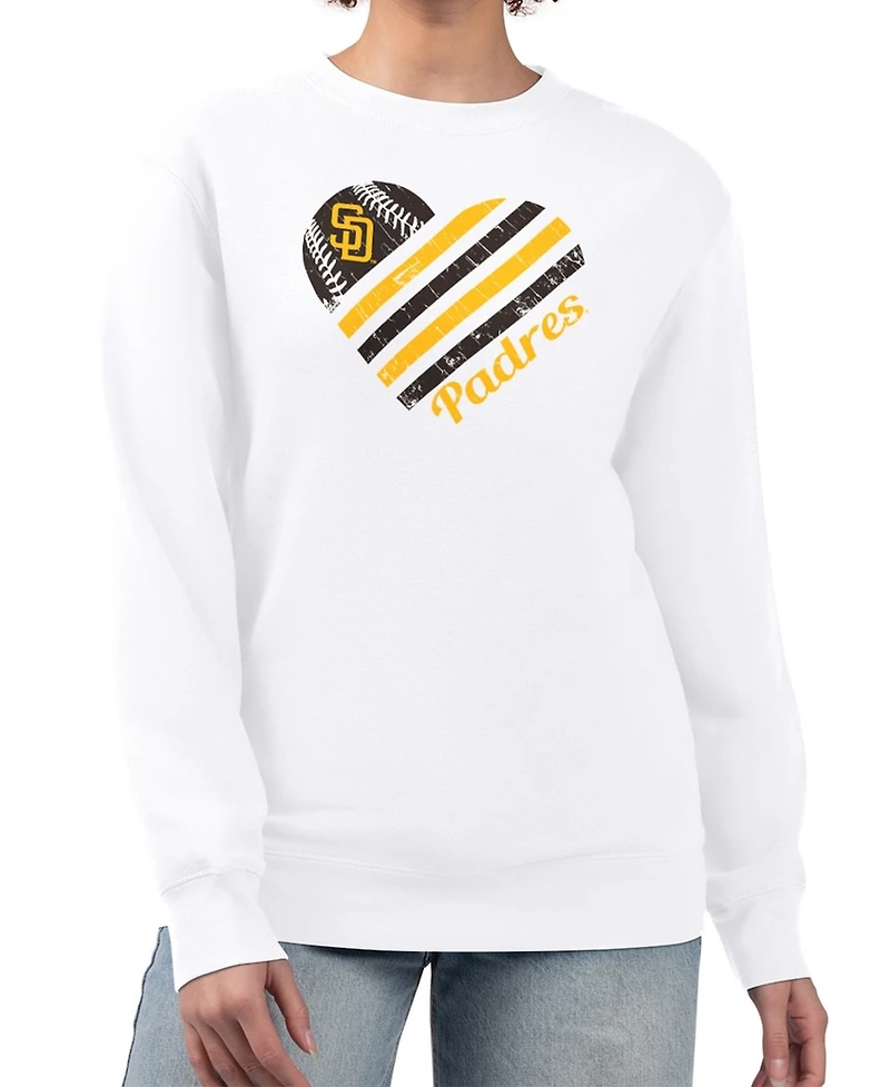 G-iii 4Her by Carl Banks Women's White San Diego Padres Heart Logo Fleece Pullover Sweatshirt