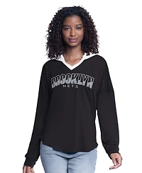 G-iii 4Her by Carl Banks Women's Black Brooklyn Nets Bench Player Oversized Long Sleeve Hooded Top