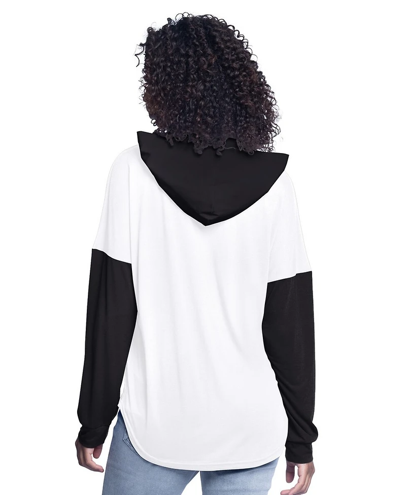 G-iii 4Her by Carl Banks Women's White/Black Tyler Reddick Bench Player Oversized Long Sleeve V-Neck Hoodie