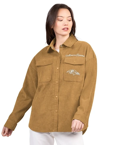 G-iii 4Her by Carl Banks Women's Brown Baltimore Ravens Re-Match Corduroy Full-Snap Shacket
