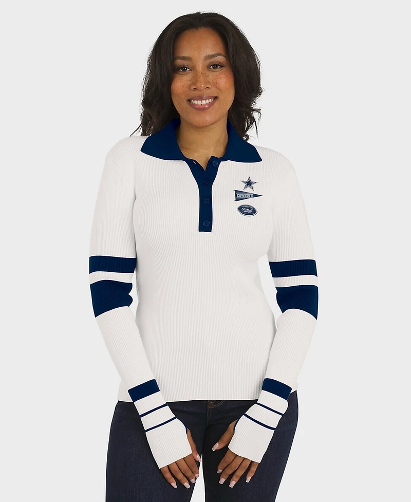 Wear by Erin Andrews Women's White Dallas Cowboys Ribbed Henley Polo Sweater