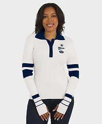 Wear by Erin Andrews Women's White Dallas Cowboys Ribbed Henley Polo Sweater