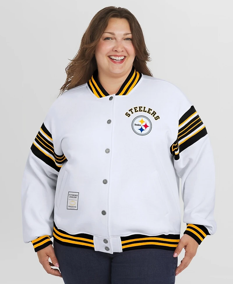 Wear by Erin Andrews Women's White Pittsburgh Steelers Plus Full-Snap Fleece Sweatshirt Jacket