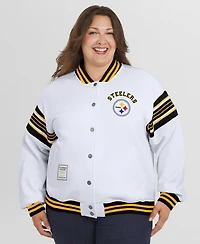 Wear by Erin Andrews Women's White Pittsburgh Steelers Plus Full-Snap Fleece Sweatshirt Jacket