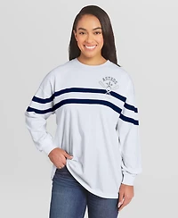 Wear by Erin Andrews Women's White Houston Astros Oversized Long Sleeve Striped T-Shirt