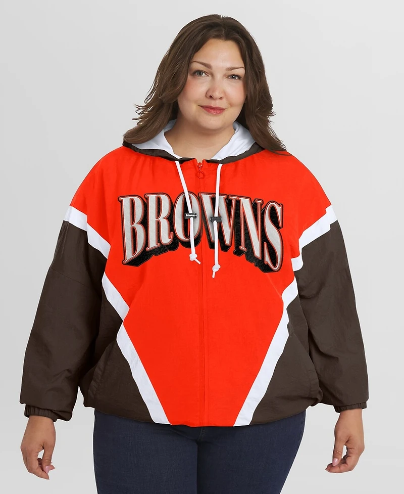 Wear by Erin Andrews Women's Orange/Brown Cleveland Browns Plus Retro Crinkle Full-Zip Hoodie Windbreaker Jacket
