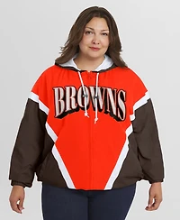 Wear by Erin Andrews Women's Orange/Brown Cleveland Browns Plus Retro Crinkle Full-Zip Hoodie Windbreaker Jacket
