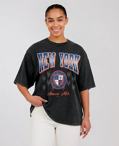 Wear by Erin Andrews Women's Black New York Mets Oversized Boyfriend T-Shirt
