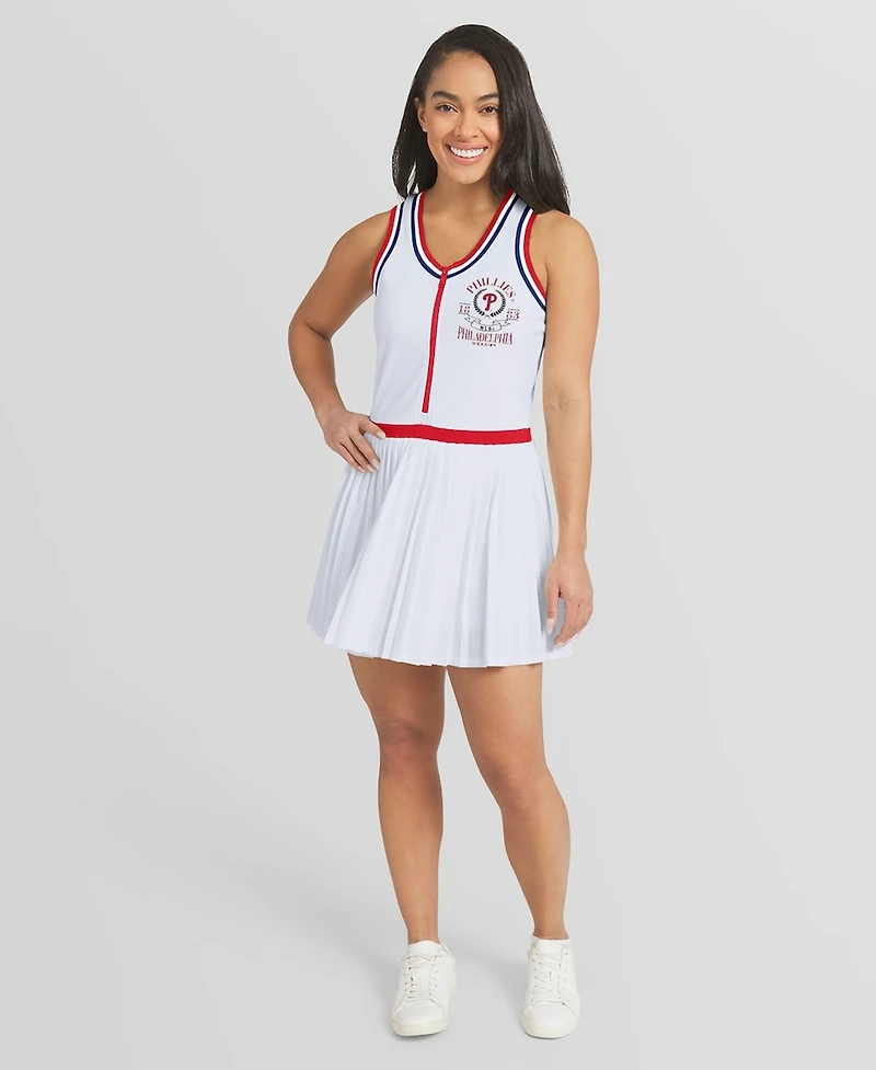 Wear by Erin Andrews Women's White Philadelphia Phillies Zip-Front Pleated Tri-Blend Scoop Neck Tank Dress
