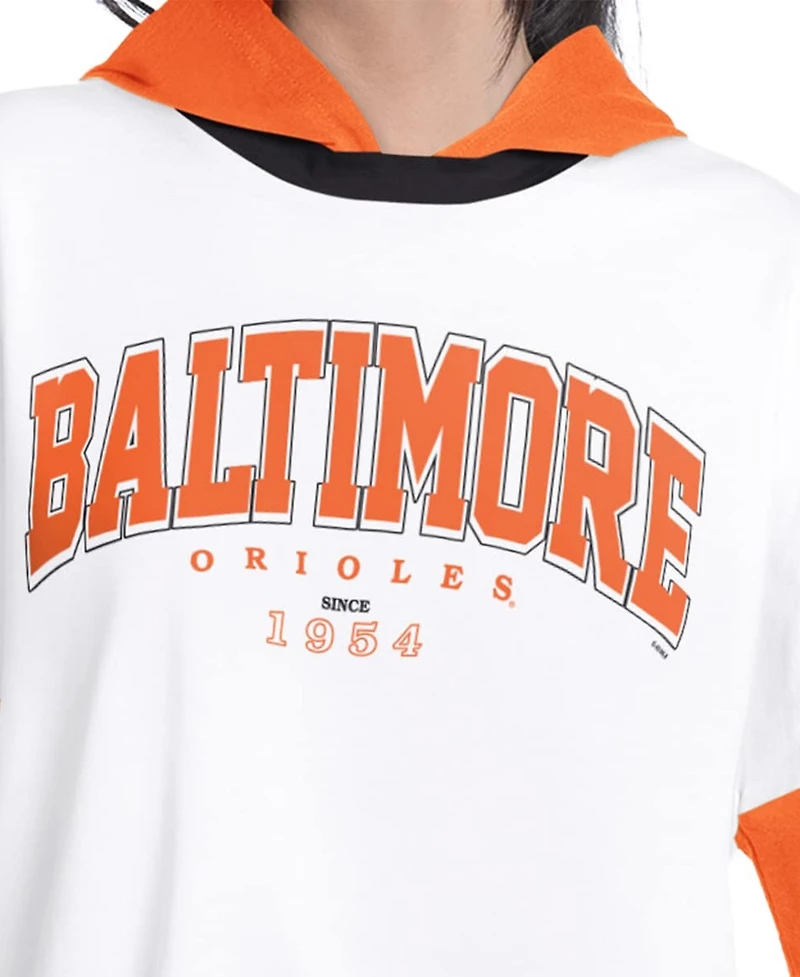 G-iii 4Her by Carl Banks Women's White/Orange Baltimore Orioles Key Player Oversized Hooded Long Sleeve T-Shirt
