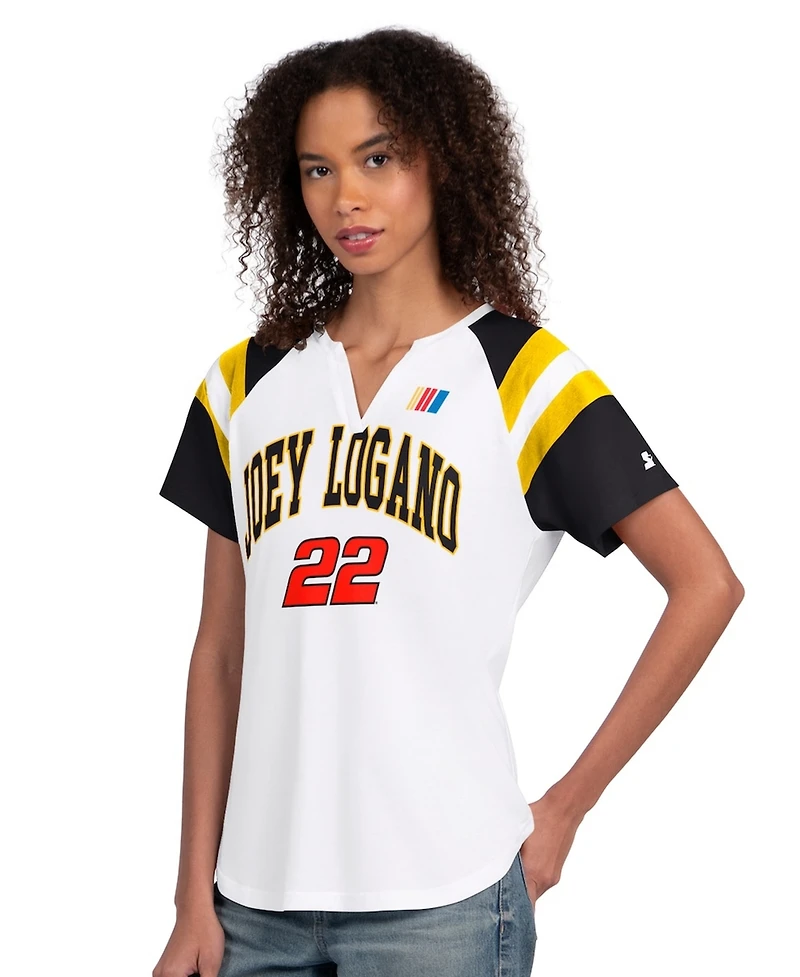 G-iii 4Her by Carl Banks Women's White Joey Logano Game On Raglan Notch Neck T-Shirt