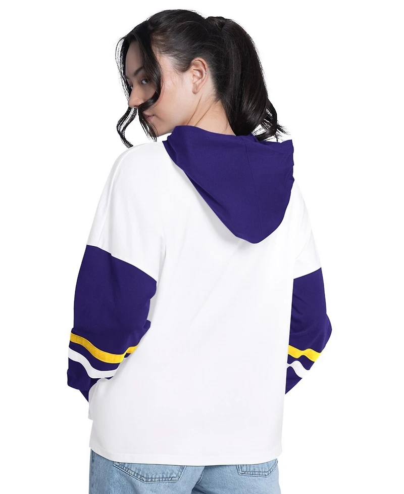G-iii 4Her by Carl Banks Women's White/Purple Los Angeles Lakers Key Player Oversized Hooded Long Sleeve T-Shirt