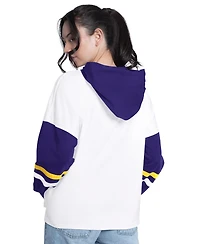 G-iii 4Her by Carl Banks Women's White/Purple Los Angeles Lakers Key Player Oversized Hooded Long Sleeve T-Shirt