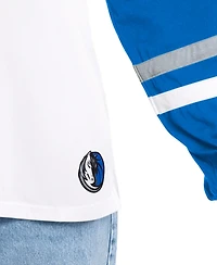 G-iii 4Her by Carl Banks Women's White/Royal Dallas Mavericks Key Player Oversized Hooded Long Sleeve T-Shirt