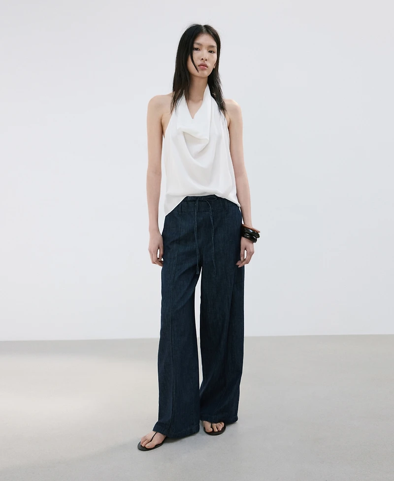 Mango Women's Wide Leg Denim Pants