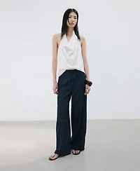 Mango Women's Wide Leg Denim Pants