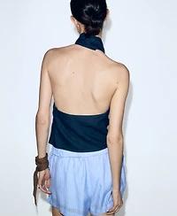 Mango Women's Open-Back Denim Top