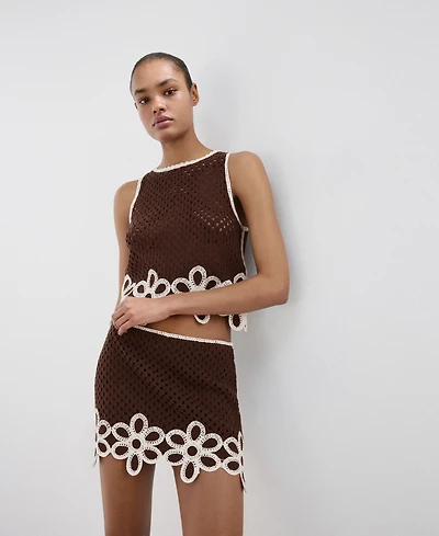 Mango Women's Floral Embroidery Crocheted Skirt