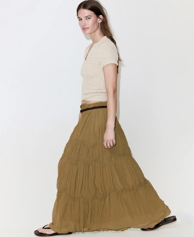 Mango Women's Bead Details Shirred Skirt