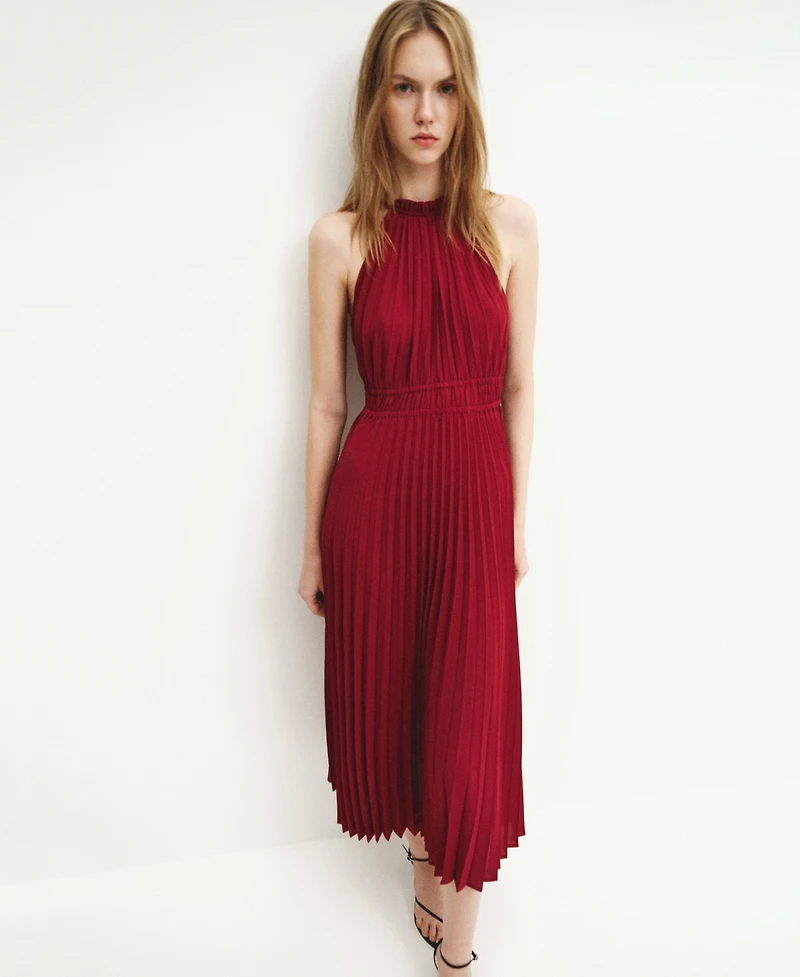 Mango Women's Pleated Halter Neck Dress