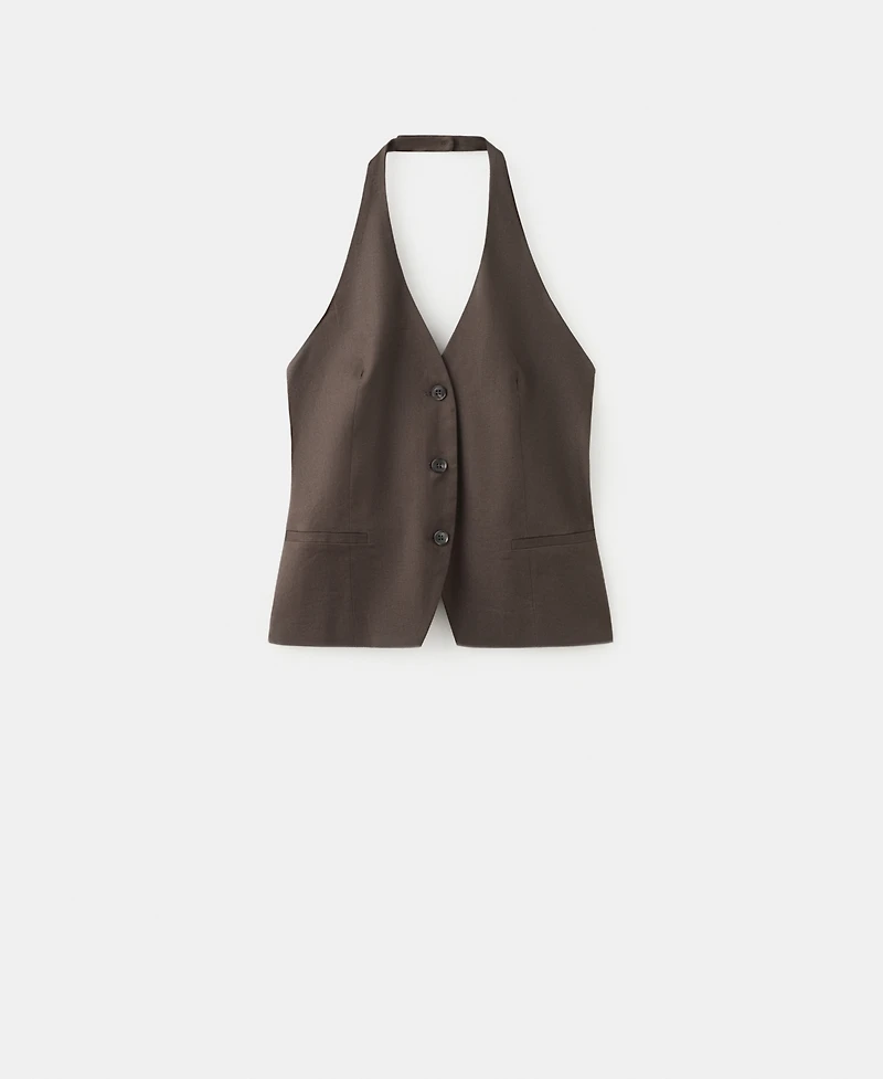 Mango Women's Halter Neck Linen Vest