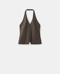 Mango Women's Halter Neck Linen Vest