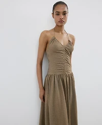 Mango Women's Ruched Detail Checkered Midi Dress