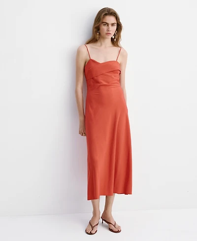 Mango Women's Crossed Neckline Midi Dress
