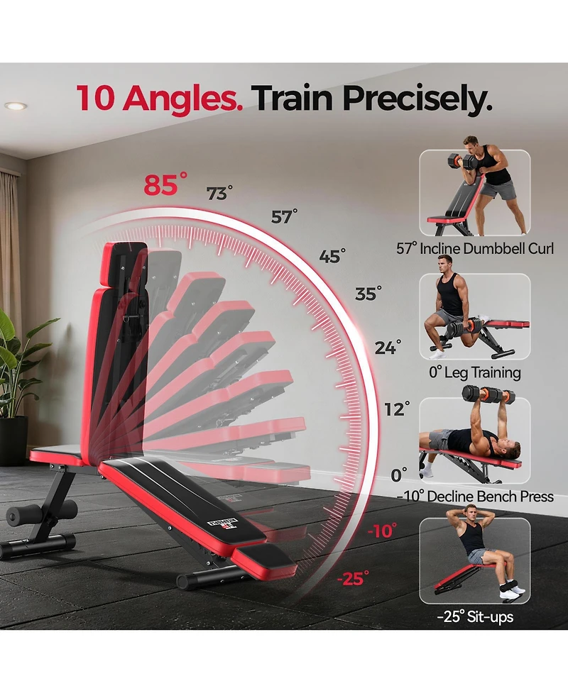 Fed Fitness Adjustable Weight Bench, 660LBS Heavy Duty Workout Bench with Headrest and 8 Backrest Angles, Foldable Strength Training Bench Home Gym