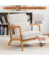 Rainsken Mid-Century Modern Accent Chair, Upholstered Lounge Armchair with Lumbar Pillow and Solid Wood Frame for Living Room, Balcony