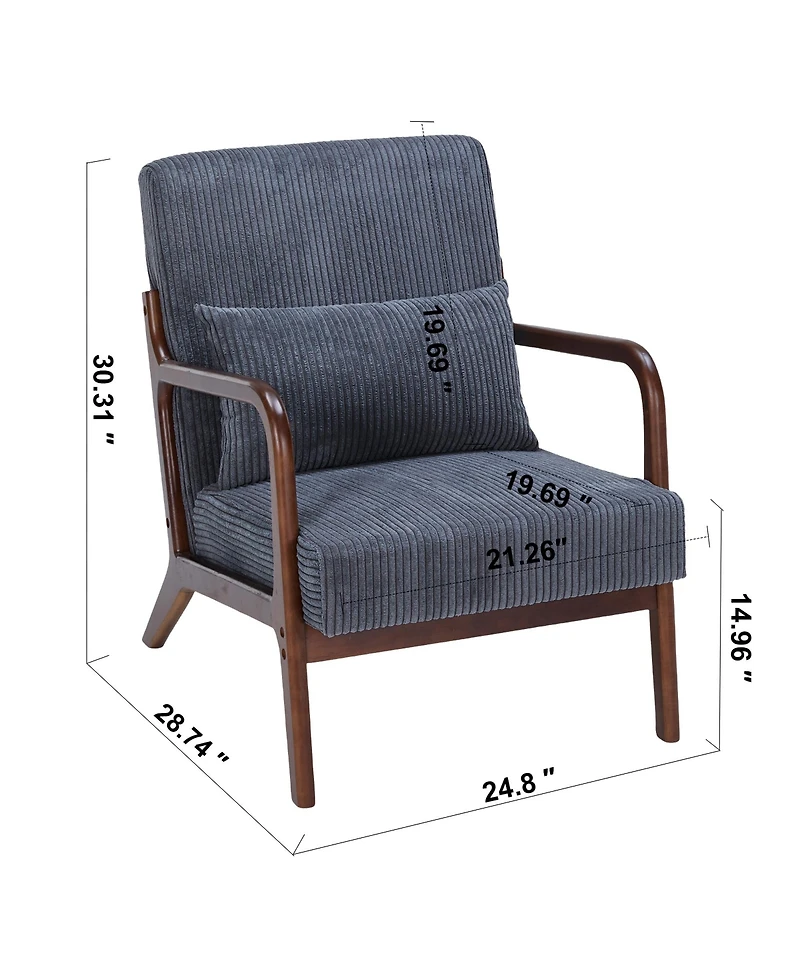 Rainsken Mid-Century Modern Accent Chair, Upholstered Lounge Armchair with Lumbar Pillow and Solid Wood Frame for Living Room, Balcony