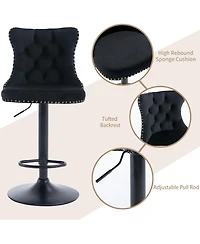 Rainsken Set of 2 Velvet Bar Stools, Adjustable Swivel Counter Height Chairs with Back, Footrest and Nailhead Trim for Kitchen Island