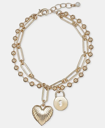On 34th Heart & Padlock Double Chain Charm Bracelet, Macy's Exclusive