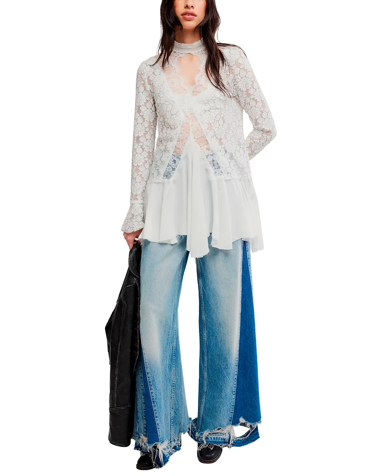Free People Women's First Crush Mock Neck Lace Tunic Top