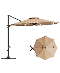 gaomon Solar Led Cantilever Patio Umbrella, 360degree(s) Rotation, Uv Protection for Backyard, Deck, Pool, with Base