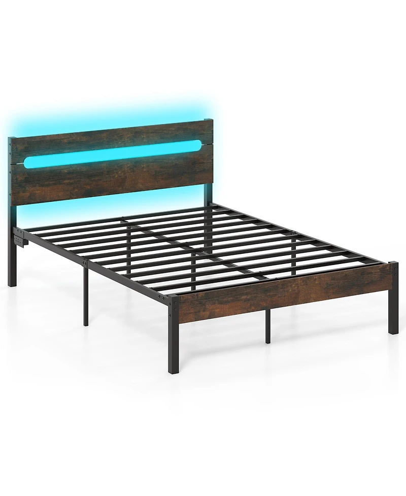 Slickblue Sturdy Metal Slat Bed Frame with Convenient Built-In Charging Ports